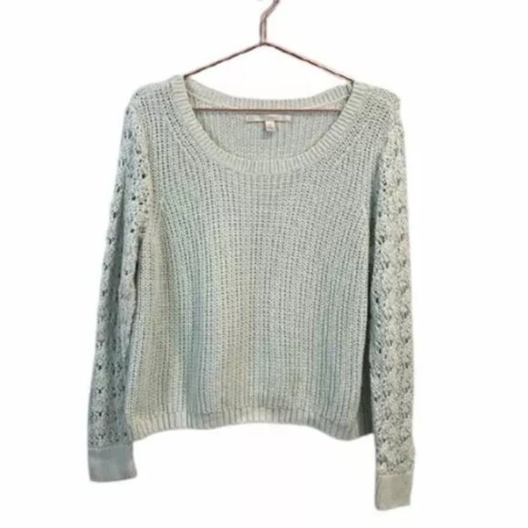 LC Lauren Conrad | Open Knit Cropped Sweater Mint Pastel Green - Picture 1 of 9
